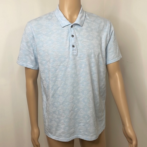 Express Other - Express Mens Polo Shirt L Light Blue Short Sleeves 3-Button Closure 100% Cotton